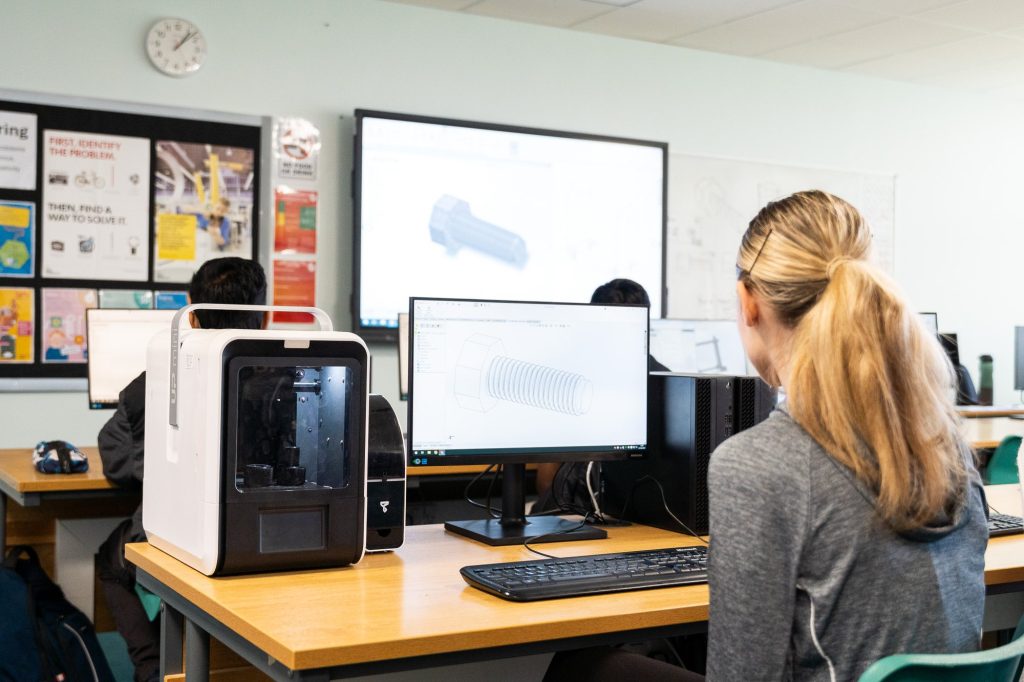 An engineering student working on a CAD design at Stockton Sixth Form College