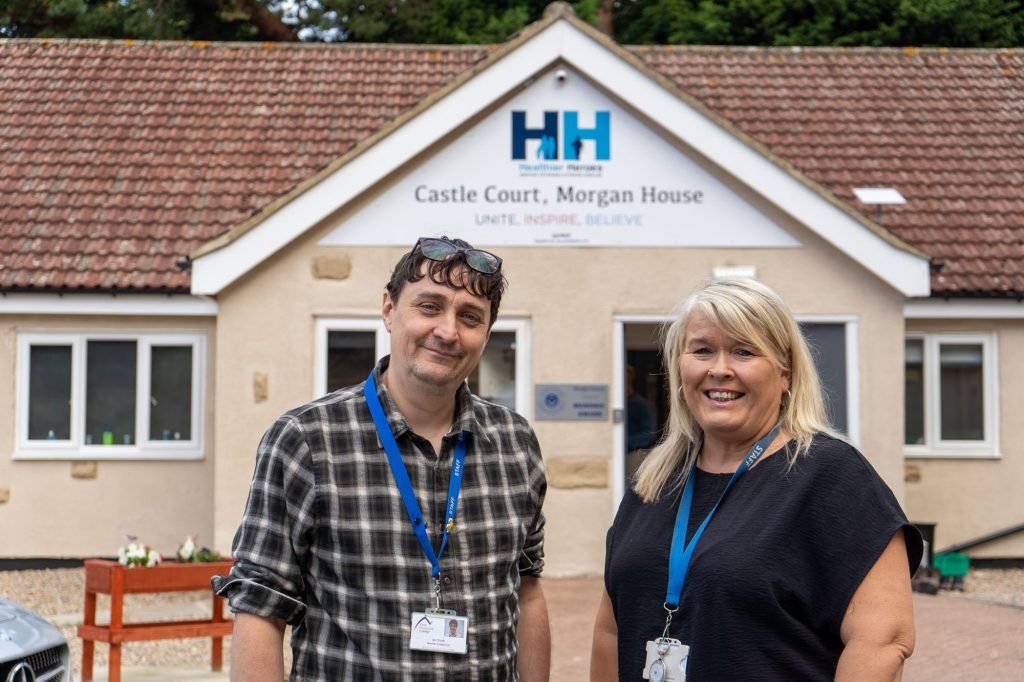 Tutor Ian Cook and Adult Education Manager Michelle Kelso outside Castle Court